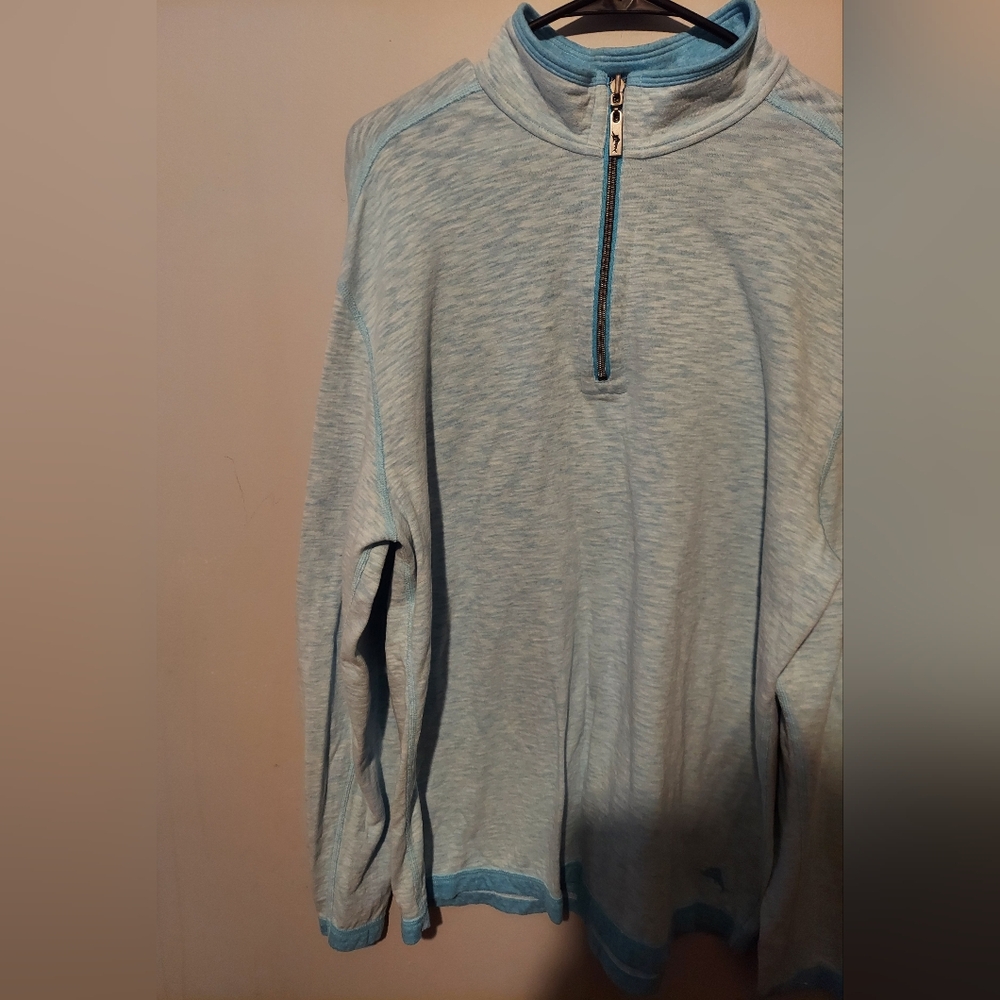 Tommy Bahama Pullover 1/4 Zip Sweatshirt Blue Heathered XL Reversible Golf Logo